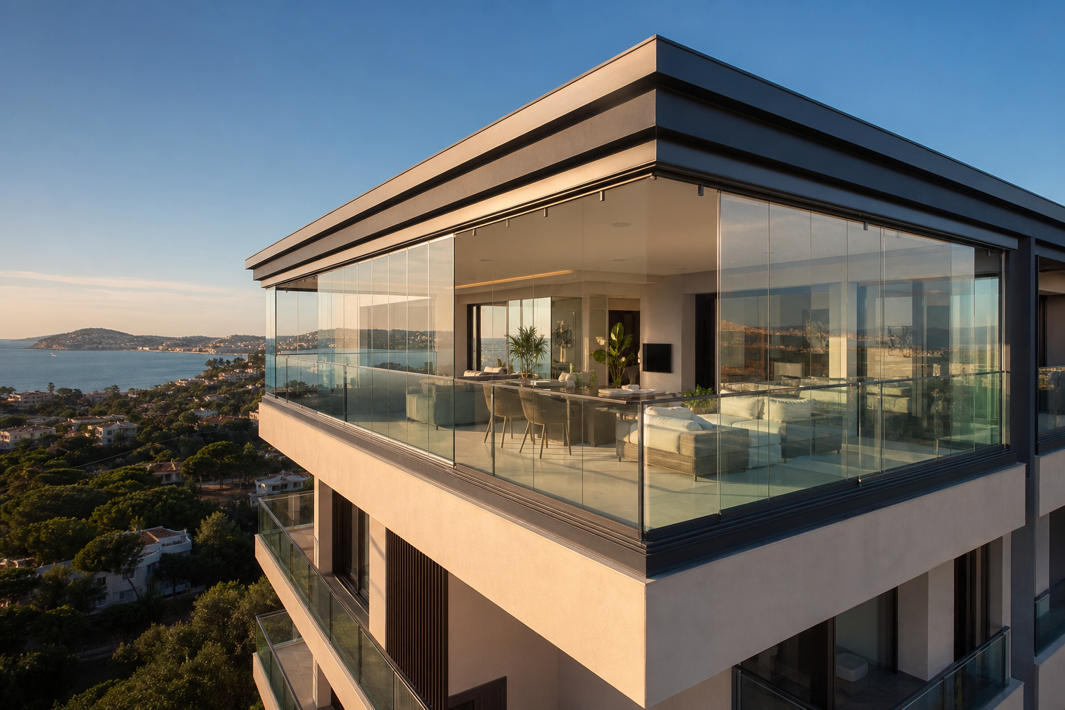 Üç yönde saran U form balkon